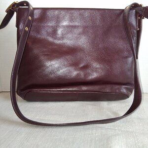 Vintage Etienne Aigner Burgundy Genuine Leather Shoulder Bag Brass Buckles